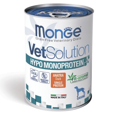 Корм для собак Monge VetSolution Dog Hypo Monoprotein Duck при пищ.непереносимости, утка банка 400г