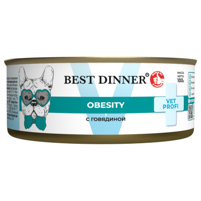 Корм для собак Best Dinner Vet Profi Obesity для сниж. и контр.избыт.массы тела, говядина банка 100г