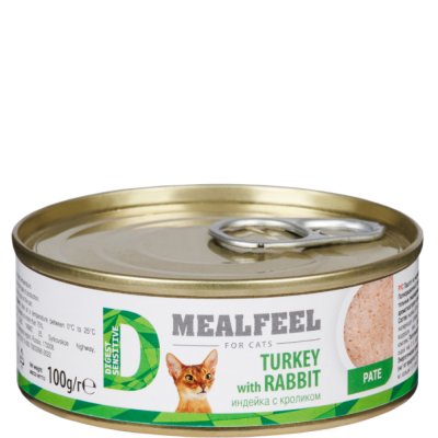 Mealfeel Digest sensitive Влажный корм (консервы) для кошек с чувствительным пищеварением, паштет из индейки с кроликом, 100 гр.