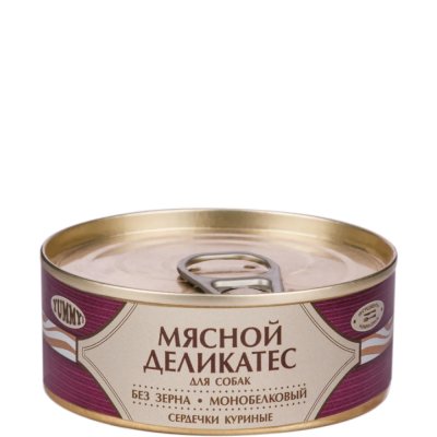 Yummy Влажный корм (консервы) для собак Мясной Деликатес, с натуральными куриными сердечками в желе, 100 гр.