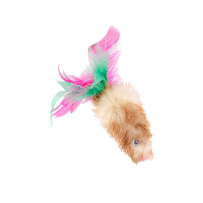 Pet hobby Игрушка из норки для кошек Мышка с перьевым хвостом, 11 см