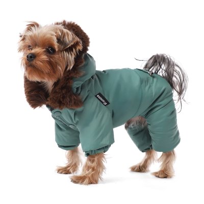 Комбинезон для собак GAMMA зимний с меховым капюшоном Ассоль XL, изумрудный, дл. по спине 36см