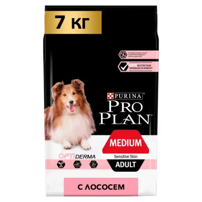 ProPlan Sensitive Skin Сухой корм для взрослых собак средних пород с чувствительной кожей, с лососем, 7 кг