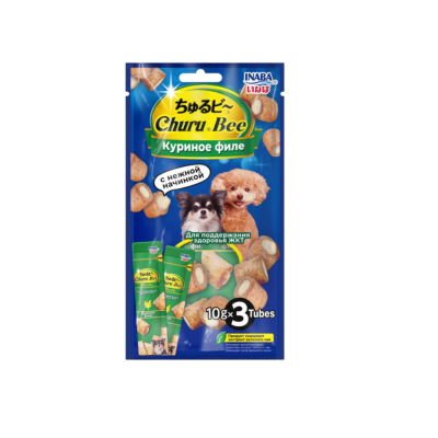 Лакомство для собак INABA Churu Bee Запеченные трубочки для здоровья ЖКТ, куриное филе 10гх3шт