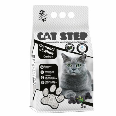 Наполнители Cat Step Комкующийся минеральный наполнитель Compact White Carbon (8.75 кг)