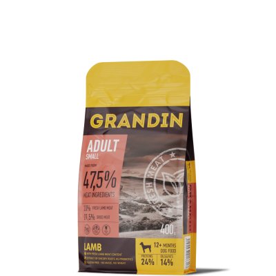 Grandin Сухой корм для взрослых собак мелких пород, с ягненком, 400 гр.