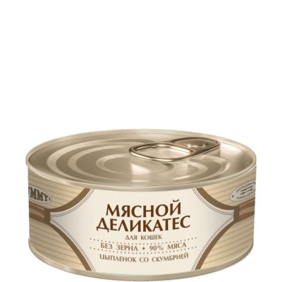 Yummy Мясной Деликатес Влажный корм (консервы) для кошек, с цыпленком и скумбрией, 100 гр.