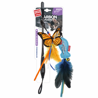 Дразнилки GiGwi Дразнилка телескопическая с двумя насадками (бабочка + мышка) ,карбон,ткань, перо (56 г)