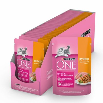 Консервы, паучи Purina ONE "Упаковка 26шт" паучи для котят с курицей и морковью (26 шт)