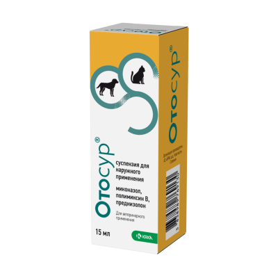 Лекарственные препараты KRKA Отосур, суспензия при отитах и заболеваниях кожи у кошек и собак, 15 мл (15 мл)