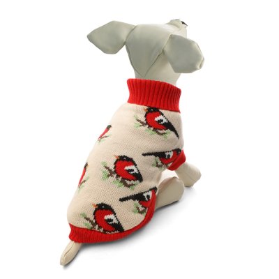 Свитер для собак TRIOL New Year "Снегири" L, серо-красный, дл. по спине 35см