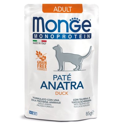 Monge Cat Monoprotein Pouch Влажный корм (пауч) для кошек, с уткой, 85 гр.