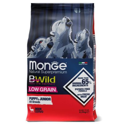 Корм для щенков Monge Dog Bwild Low Grain мясо оленя сух. 2,5кг
