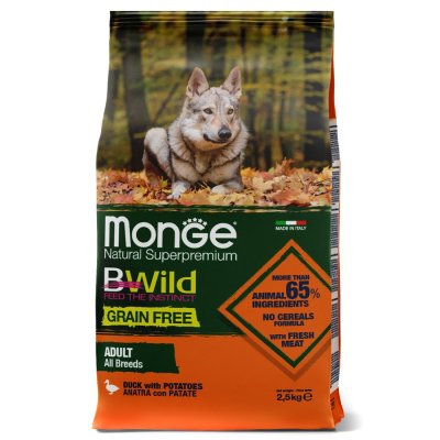 Корм для собак Monge Dog BWild Grain Free утка с картофелем сух. 2,5кг