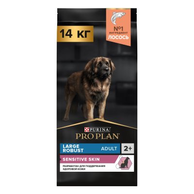 ProPlan Сухой корм для взрослых собак крупных пород с мощным телосложением с чувствительной кожей, с высоким содержанием лосося, 14 кг