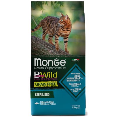 Корм для кошек Monge Cat BWild Grain Free для стерилизованных, тунец сух. 1,5кг