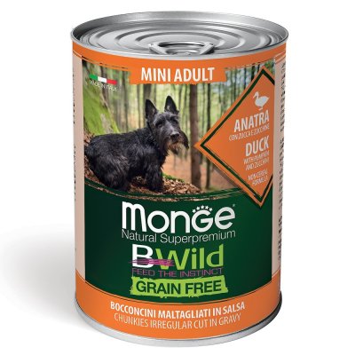 Корм для собак Monge Dog BWild Grain Free для мелких пород, утка с тыквой и кабачками банка 400г
