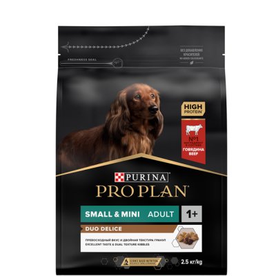 ProPlan Duo Delice Сухой корм с двойной текстурой гранул для взрослых собак мелких и карликовых пород, с высоким содержанием говядины, 2,5 кг