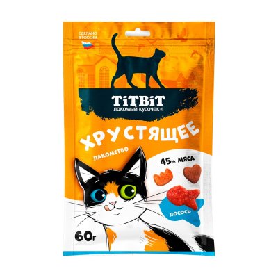 Лакомство для кошек TITBIT Хрустящее с лососем 60г