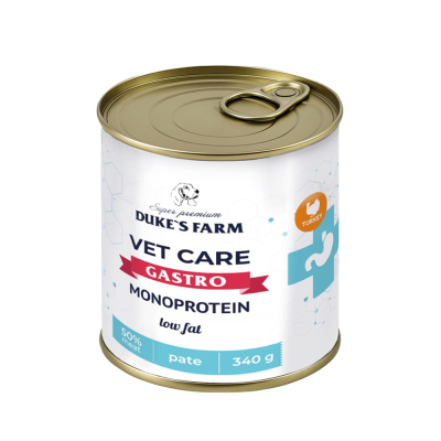 Корм для собак DUKE'S FARM Vet Care Gastrointestinal Monoprotein Low Fat для чувствительного пищеварения, индейка с яблоком, банка 340г
