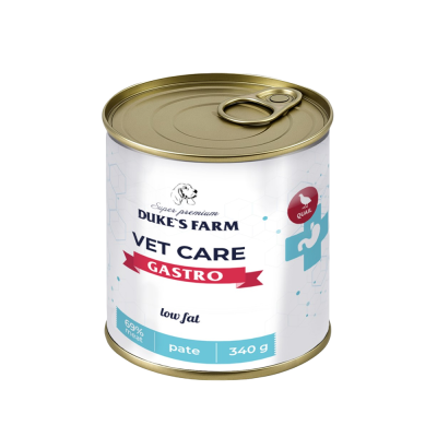 Корм для собак DUKE'S FARM Vet Care Gastrointestinal Low Fat при расстройствах пищеварения, с перепелкой и грушей банка 340г
