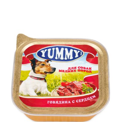 Yummy Влажный корм (консервы) для собак мелких пород, с говядиной и сердцем, 100 гр.