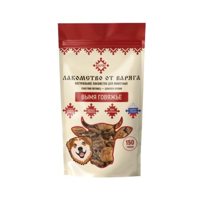Лакомство для собак ВАРЯГ Вымя говяжье 150г