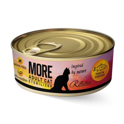 Корм для кошек MORE для стерилизованных, риет с форелью и треской банка 100г