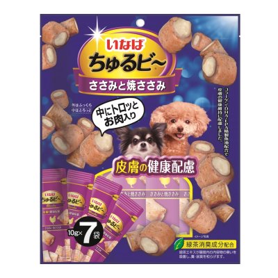 Лакомство для собак INABA Churu Bee трубочки для здоровья кожи, куриное филе 10гх7шт