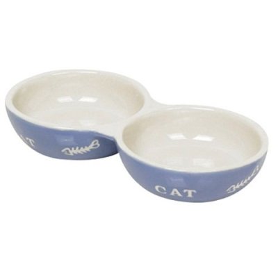 Миска для кошек Nobby двойная керамика голубая с рисунком Cat 22x11,5x3,5см 0,26л