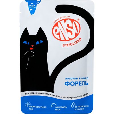 Корм для кошек ENSO Sterilized для стерилизованных, кусочки в соусе с форелью пауч 85г