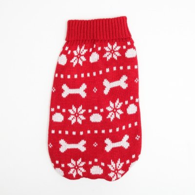 Свитер для животных Пижон &quot;Косточки-снежинки&quot;, р. 14 (ДС 32-35см,ОГ 35-45см,ОШ 22-26см), красный