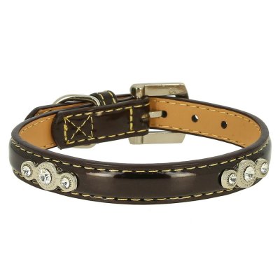 Ошейник для собак КАСКАД "Колибри" лаковый с украшением со стразами 15ммх35см коричневый