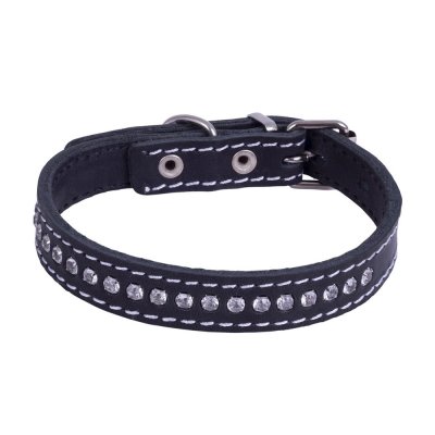 Ошейник для собак КАСКАД кожаный двойной со стразами ширина 20мм обхв.шеи 27-35см