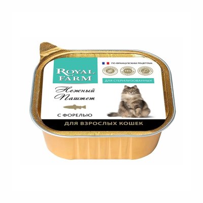 Корм для кошек ROYAL FARM Нежный паштет для стерилизованных с форелью ламист. 100г