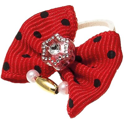 Бантик V.I.PET (пара) красный в черн. горошек (камень звезда + бусинки)