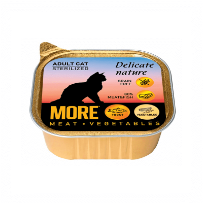 Корм для кошек MORE Delicate Nature для стерилизованных, паштет с форелью и овощами ламист. 100г