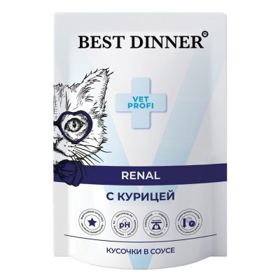Корм для кошек Best Dinner Exclusive Vet Profi Renal кусочки в соусе с курицей пауч 85г