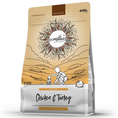 Корм для щенков CRAFTIA Natura для миниатюрных и мелких пород, из курицы и индейки сух. 640г