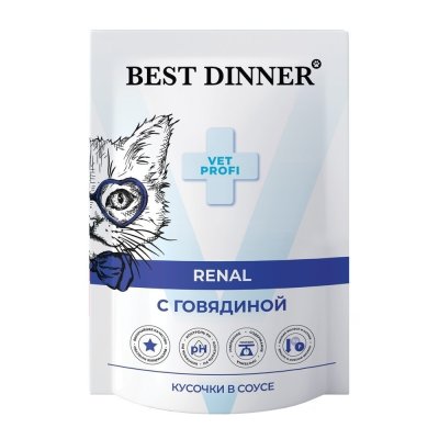 Корм для кошек Best Dinner Exclusive Vet Profi Renal кусочки в соусе с говядиной пауч 85г