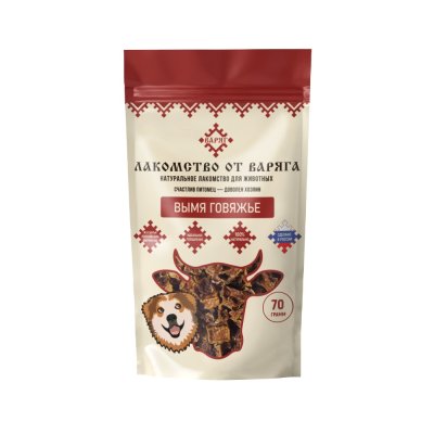 Лакомство для собак ВАРЯГ Вымя говяжье вяленое 70г