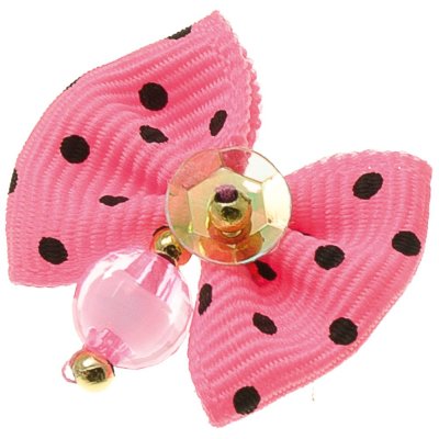 Бантик V.I.PET (пара) белый в розовый цветочек (камень сердечко)