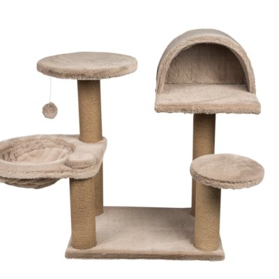 Когтеточка для кошек DUBEX Сave комплекс с домиком и гамаком бежевый 65x108x75см