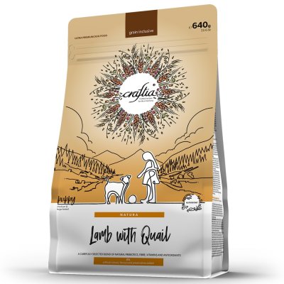 Корм для щенков CRAFTIA Natura для средних и крупных пород, из ягненка с перепелкой сух. 640г