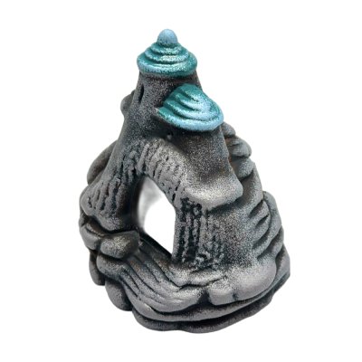 ГРОТАКВА Декор для аквариума Замок-юла на скале, 13х11х12 см, серо-бирюзовый