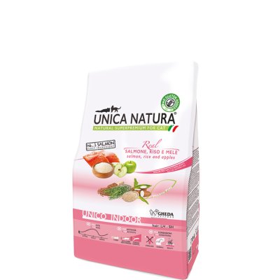 UNICA Natura Indoor Сухой корм для кошек, с лососем, рисом и яблоками, 350 гр.