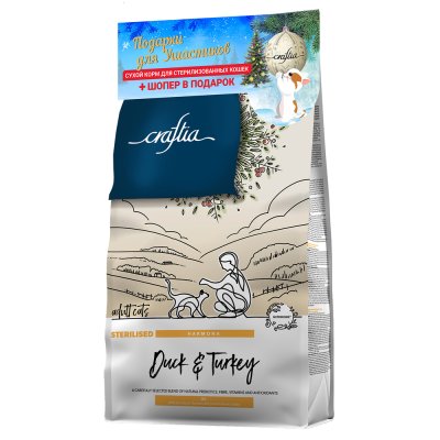 Корм для кошек CRAFTIA Harmona для стерилизованных, утка с индейкой сух. 1,4кг + шопер в подарок