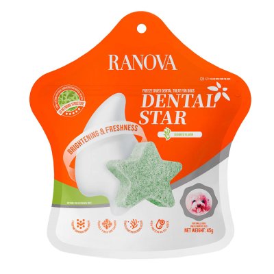 Лакомство для собак RANOVA сублимированное Звёздочка для зубов с курицей и морскими водорослями, 45г