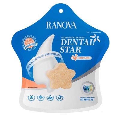 Лакомство для кошек RANOVA сублимированное Звёздочка для зубов с курицей и морковью, 36г