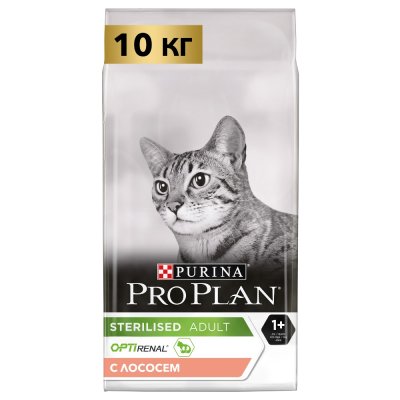 ProPlan Sterilised Renal Plus Сухой корм для поддержания здоровья почек у стерилизованных кошек, с высоким содержанием лосося, 10 кг